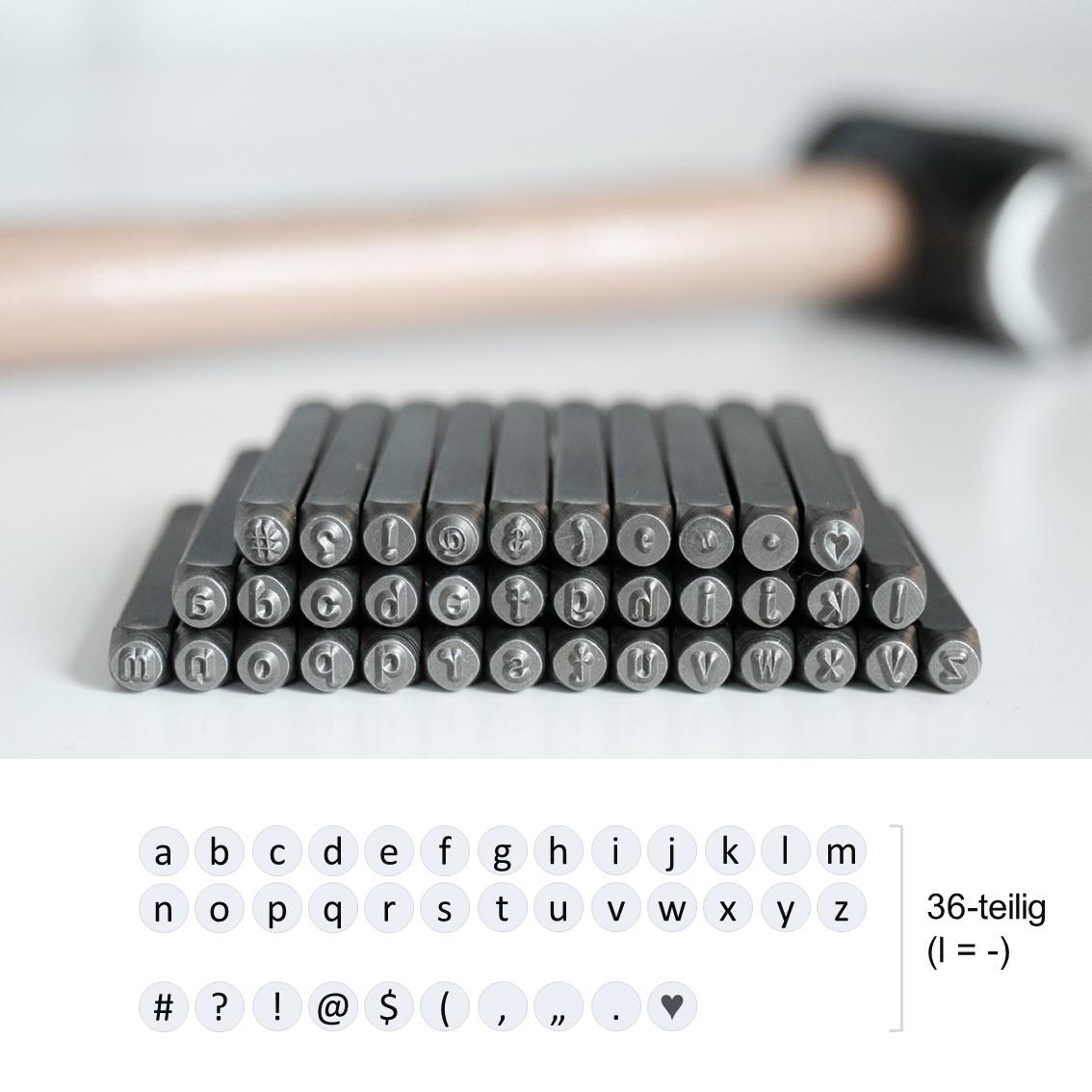 Schlagstempelset mit Kleinbuchstaben und Sonderzeichen