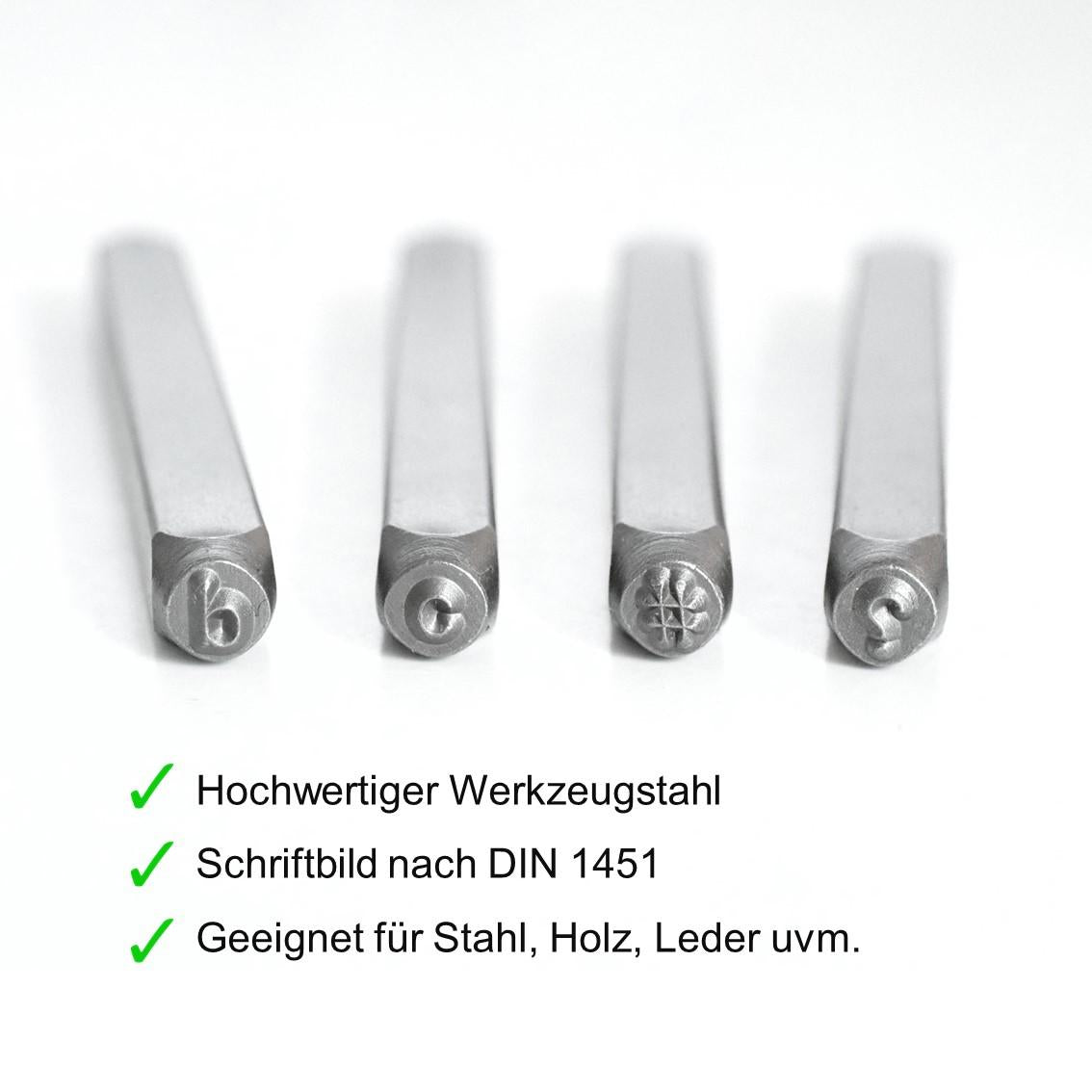 Schlagstempelset mit Kleinbuchstaben und Sonderzeichen
